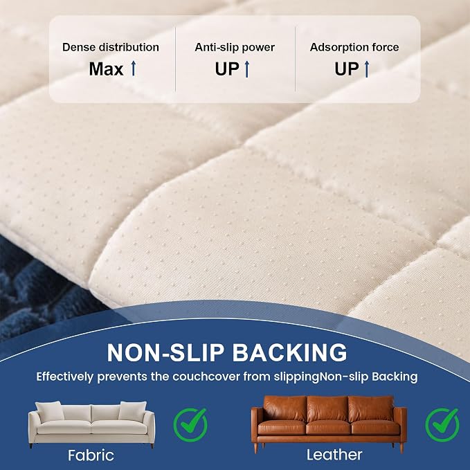 OTOB Couch Cover for Dogs Washable Non Slip Plush Sofa Covers for 3 Cushion Couch, All Seasons Fuzzy Kids Pet Friendly Sofa Slipcovers Furniture Protector Bed Mat (Blue, 27.6" x 70.9")