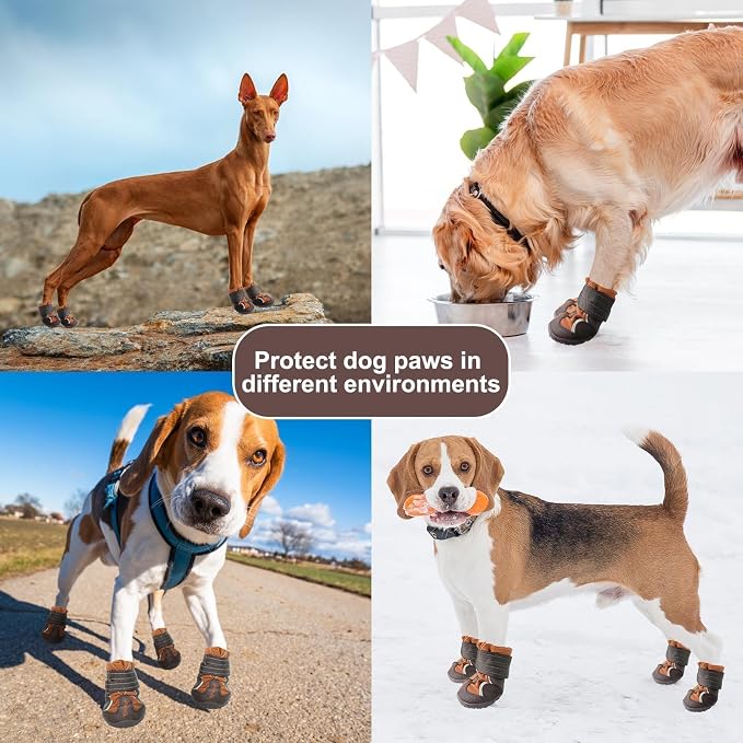 EXPAWLORER 4PCS Anti-Slip Dog Shoes - Waterproof Dog Booties & Paw Protectors with Reflective Straps for Outdoor Cold/Hot Pavement, Indoor Hardwood Floors, Winter Boots for Small Medium Large Dogs