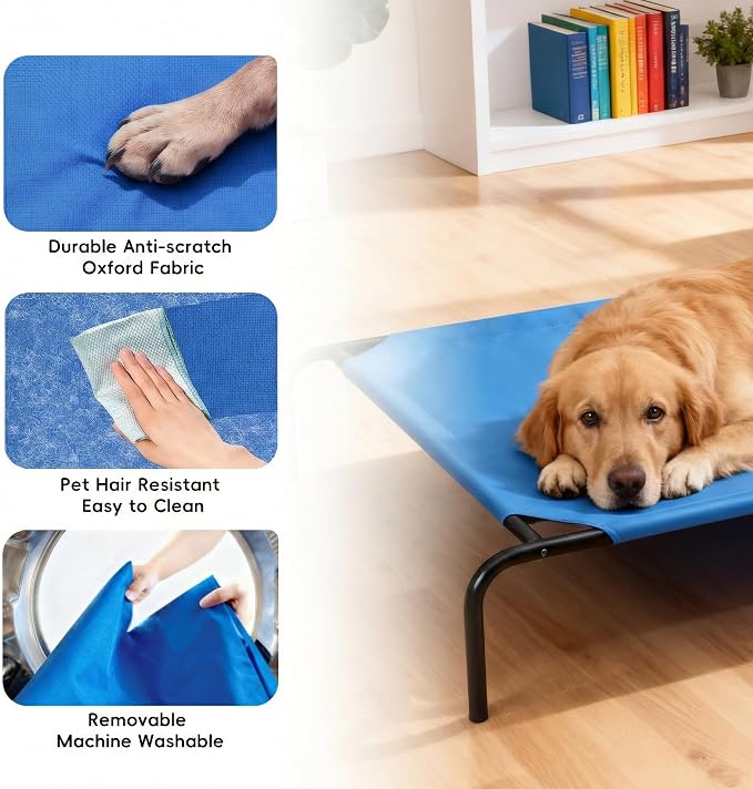 STARLATTA Elevated Dog Bed for Large Dogs, Washable Raised Cot with Skid-Resistant Feet, Waterproof Cooling Dog Beds with Oxford Cloth, Indoor/Outdoor Use, Blue 50in