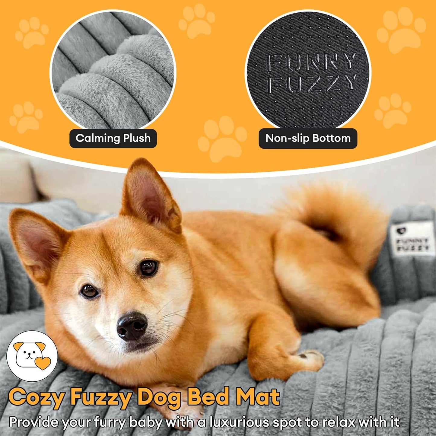 FUNNY FUZZY Pet Couch Cover for Sofa, Calming Dog Bed for Couch, Fluffy Plush Cat Bed Mat for Furniture Protector for Small Dogs and Kitten, 27×24 in, Mist Grey