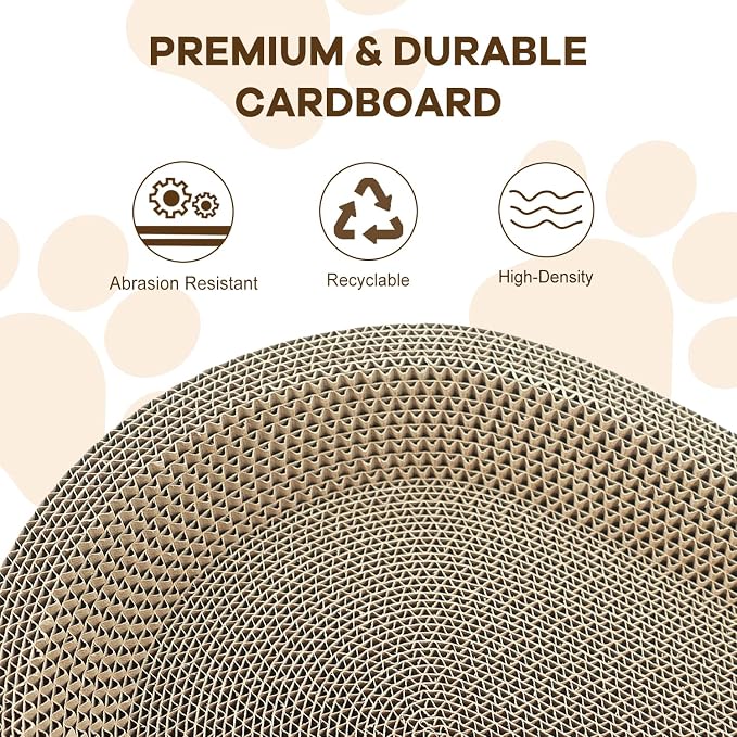 Comoney Cat Scratcher Bed 3 Pack, Oval Corrugated Cardboard Cat Scratch Pads for Indoor Cats with Grooming Brush, Round Cat Scratching Board Lounge Furniture Protector