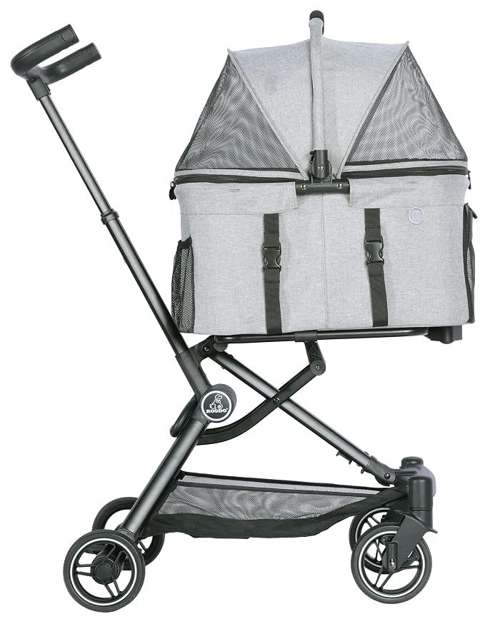 ROODO 2026 Upgraded Version 3 in 1 Dog Cat Stroller with Detachable Carrier Lightweight Folding Portable All Terrain Pet Travel System Puppy Kitty Doggie Bunny Stroller for 30lbs(Light Grey)