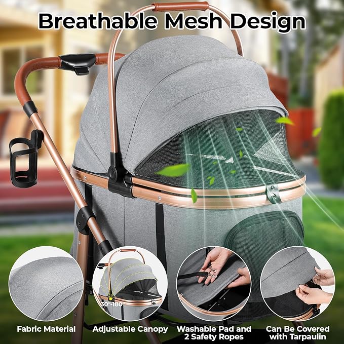 MAMIZO Pet Stroller for Medium Dogs Up to 44 lbs with Detachable Carrier | All-Terrain 3-in-1 Dog Stroller for Senior Dogs & Cats with Rubber Wheels, One-Click Folding, Storage Basket & Cup Holder