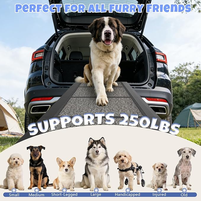 Dog Ramp for Car 63" x 20", Folding Pet Ramp for Large Dogs with Non-Slip Rug Surface, Portable Dog Car Ramp for SUV Car & Truck