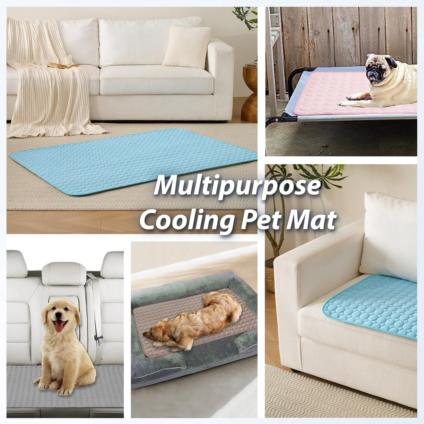 MICROCOSMOS Summer Cooling Mat & Sleeping Pad- Water Absorption Top, Materials Safe, Easy Carry, EZ Clean. Keep Cooling for Pets, Kids and Adults.(Blue, 59" x 40")