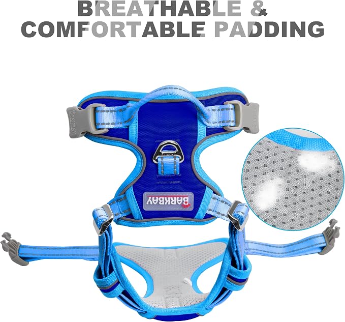 BARKBAY Dog Harness No Pull for Small Sized Dog Front Back Clips,Dog Vest | Soft Padded No Choke With Handle,Easy On&Off,Adjustable Reflective For Walking Training Running(Sapphire Blue & BlueXS)
