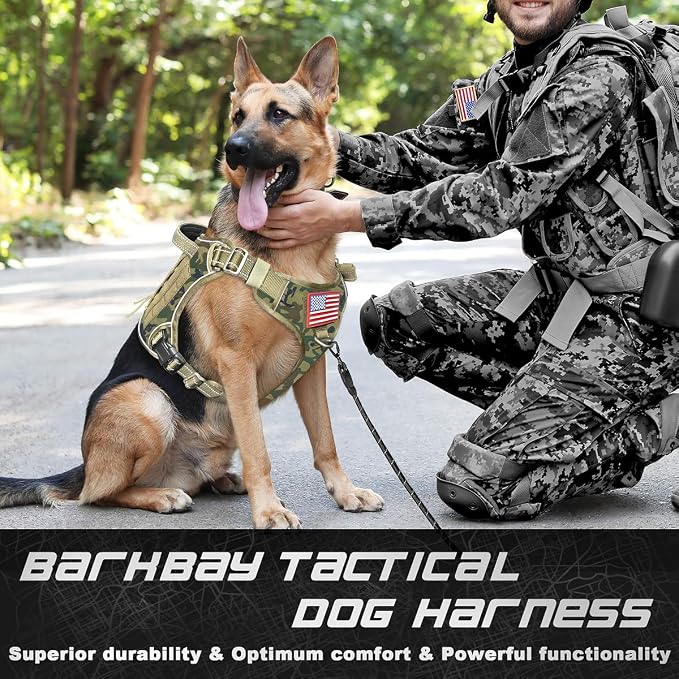 Tactical Dog Harness Large,Military Service Weighted Dog Vest Harness Working Dog MOLLE Vest with Loop Panels,No-Pull Training Harness with Leash Clips for Walking Hiking Hunting(Camo,M)