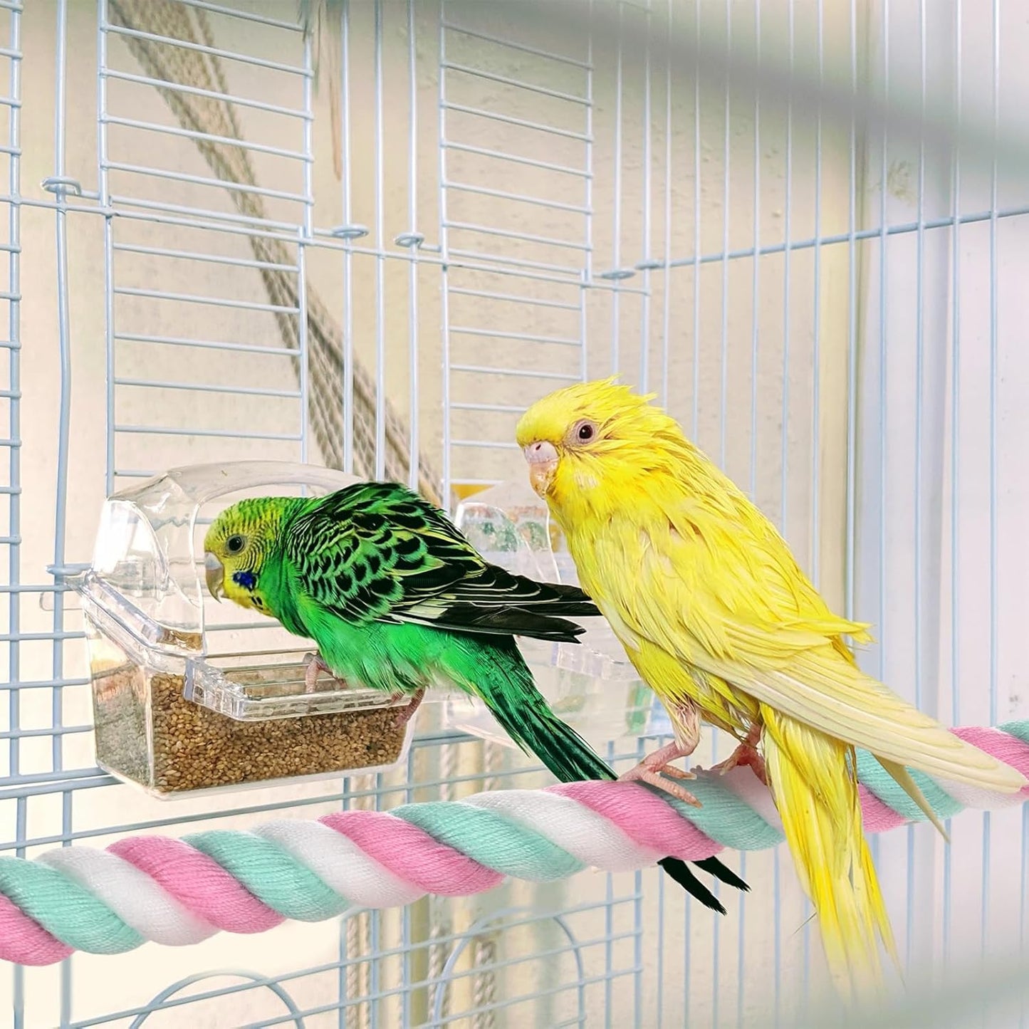 2-Pack Rope Perches for Bird Cages, 23.6 in Length Comfort Grip Flexible Rope Perch Beak & Paw Grinding for Parrots/Cockatiels/Parakeets, Bird Platform Sand [Pink Cyan]
