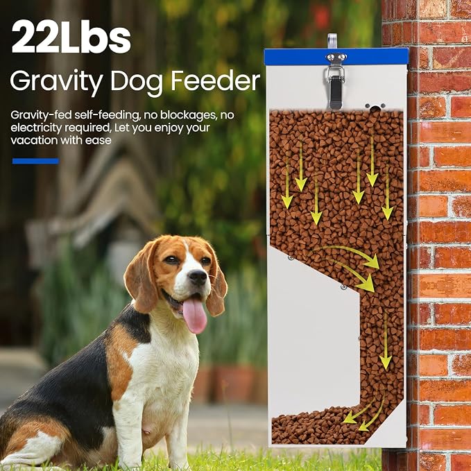 22lbs Gravity Dog Feeder - Automatic Dog Feeder Large Breed | Dog Food Dispenser,Adjustable Feeding Speed,Two Installation Method,Solid Material, Viewing Window Design,for Cat Dog