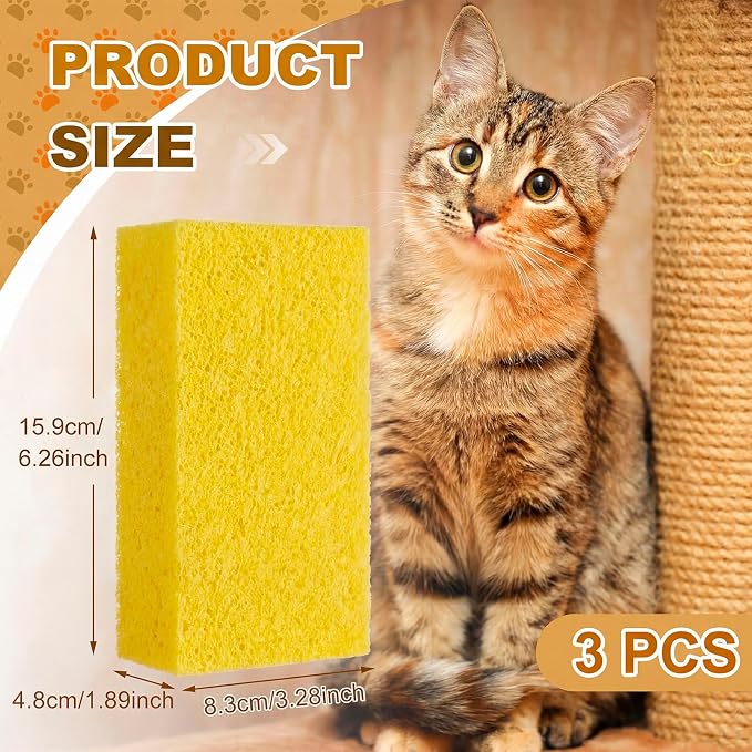 3 Pack Pet Hair Remover Sponge Cat and Dog Hair Sponge Rubber Pet Fur Lifter Removal Tool, Remove from Furniture, Carpet, Bedding, Clothing, 6.26 x 3.28 x 1.89 Inch (Yellow)