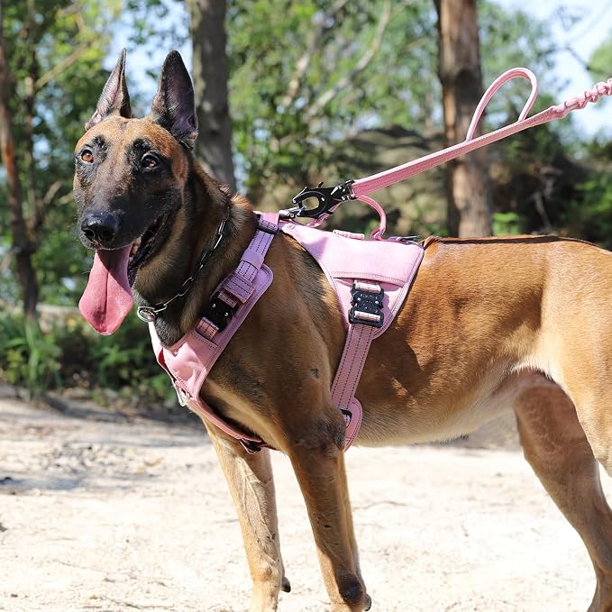 ICEFANG Quick-Moving Tactical Dog Harness X-Large Dogs,No Pull Dog Vest | Control Handle,Reflective,Full Metal Buckles,Adjustable,Hook-and-Loop Panel,Soft Padded,Pink,X-Large