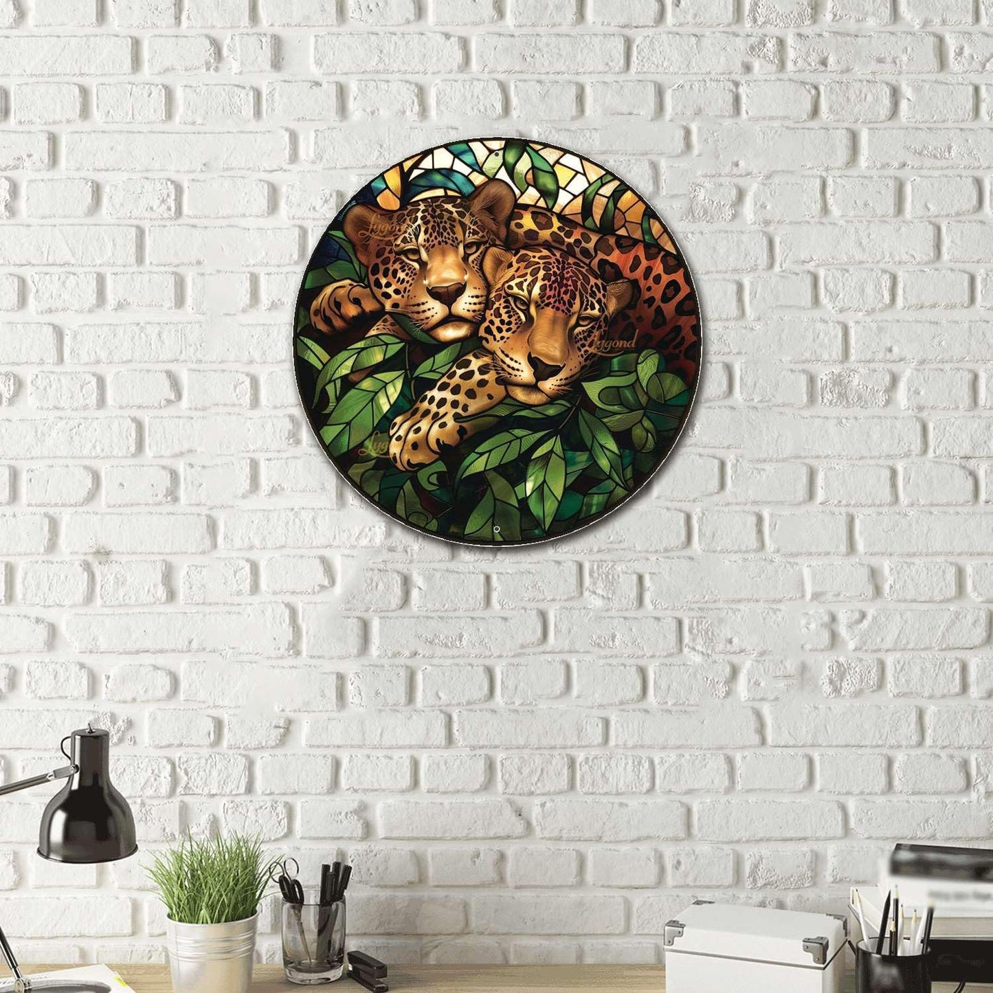 Lygond Metal Tin Circular Stained Glass Jaguar Vintage Club Sign - 1212 Inches