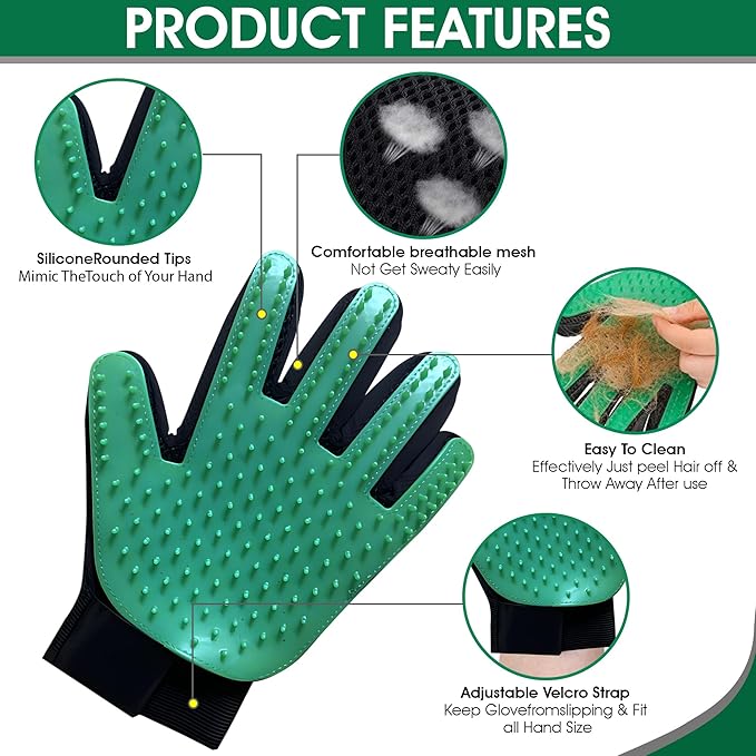 ZENELANEP Upgrade Pet Grooming Gloves, Grooming Gloves for Dogs, Cats, Rabbits & Horses with Long and Short Hair, Efficient Pets Hair Remover Mittens - 1 Pair (Green)