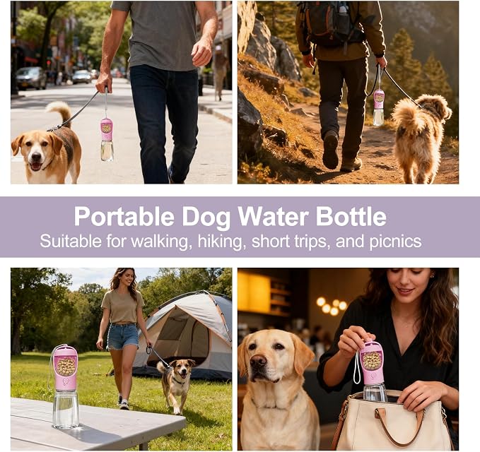 Dog Water Bottle, Portable Water Bottle with Food Container for Dogs Cat Pet Hiking Walking Travel Camping, Leak-Proof Dog Water Bowl Dispenser with Feeder Function Puppy Essentials