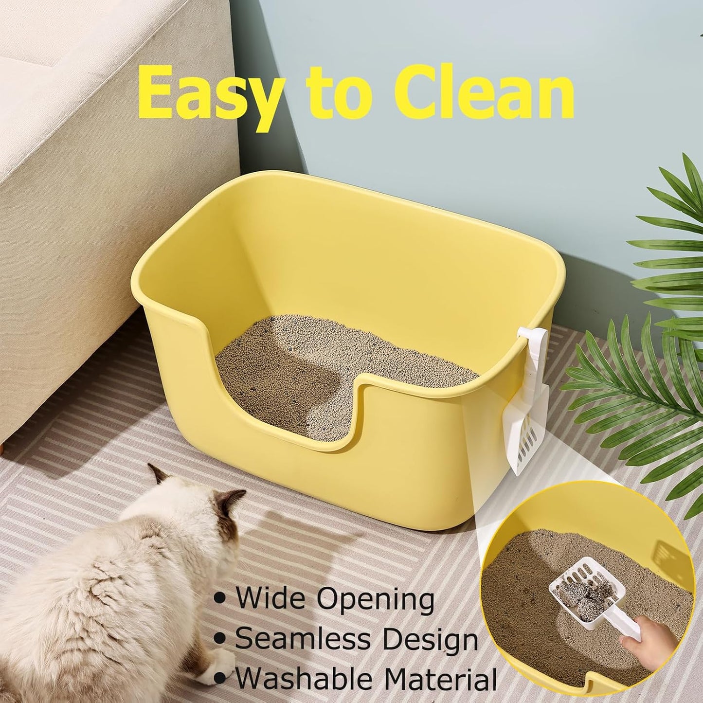 SpaceTime Extra Large Litter Box with High Sides,XL Low Entry Multi Cat Litter Pan for Kittens,Jumbo Litter Boxes for Big Cats,Anti-Splashing Cat Boxes for Indoor Cats,Open Top,Easy to Clean (Black)