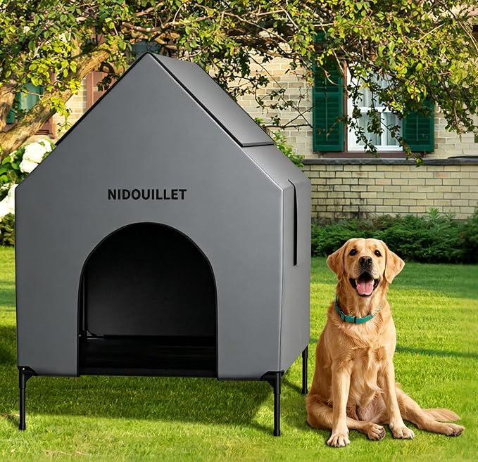Dog House Outdoor 36 Inch Dog Shelter with Bed for Medium & Small Dogs | Windproof Waterproof Easy Clean, Durable 600D PVC Construction 160Lb Weight Capacity, Outdoor Dog Resting Space