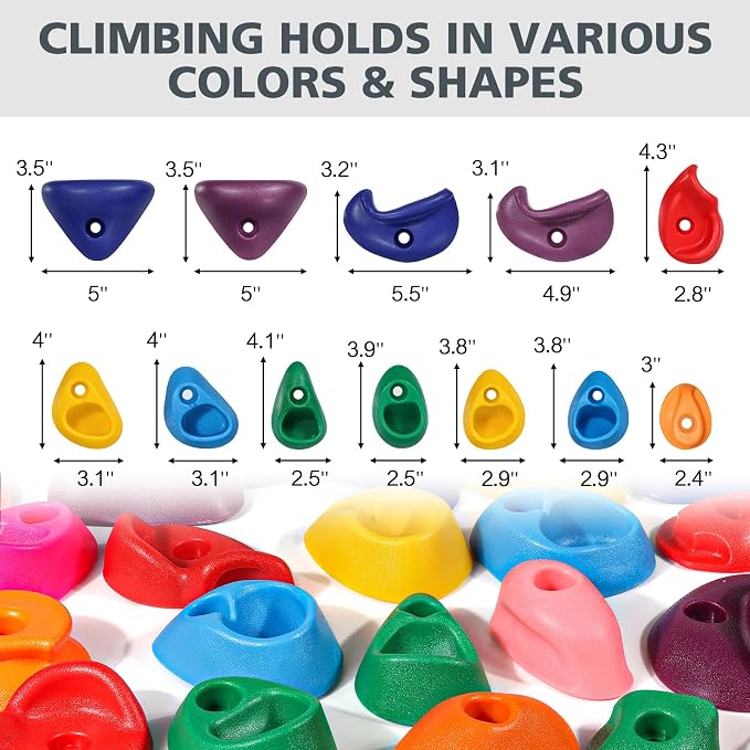 TOPNEW 20PCS Rock Climbing Holds for Kids, Climbing Rocks for Play Set, Swingset - Adult Rock Wall Holds with Mounting Hardware for Indoor Outdoor, Bright Color