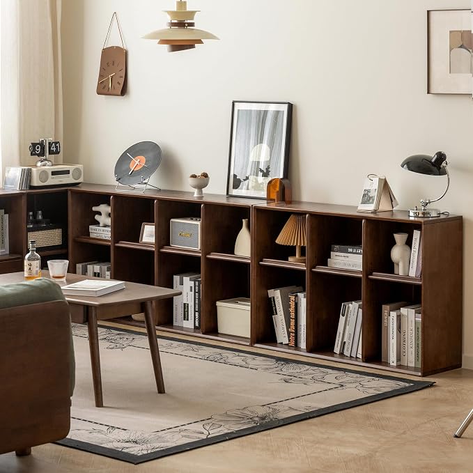 YESWOOD Modular Bookcase Storage Cubes, 100% Solid Rubberwood TV Stand Free Combination, Small Walnut Color Buffet Cabinet for Living Room Bedroom Study