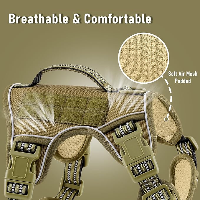 AUNZO Dog Harness with Handle Tactical Dog Harness for Large Dogs No Pull Adjustable Reflective K9 Military Dog Vest Harnesses with Easy Control Handle and Hook & Loop, XL