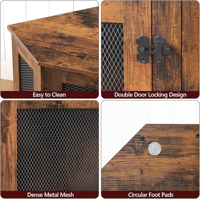 MAHANCRIS Corner Dog Crate Furniture, Wooden Dog Kennel End Table, Decorative Pet Crate Indoor Use, Furniture Style Dog House for Small Medium Dog, Dog Cage TV Stand, Rustic Brown DCRB0801