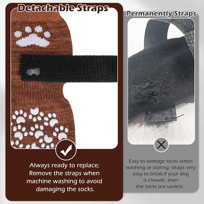 EXPAWLORER Anti Slip Dog Socks to Prevent Licking Paws, Dog Shoes for Hot Pavement, Dog Booties for Small Medium Large Senior Dogs, Traction Control Boots & Paw Protectors for Hardwood Floors Caramel
