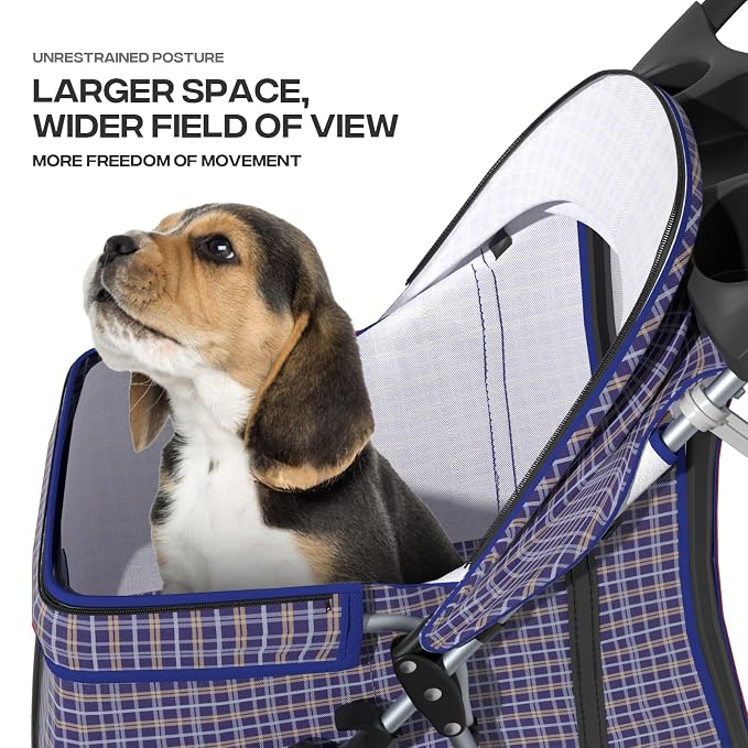 Pet Stroller for Small Dogs 10 lbs, Dog Stroller for Medium Dogs 30 lbs, Cat Strollers for 2 Cats, 3 Wheels Foldable Jogger Puppy Stroller with Storage Basket and Cup Holder, Plaid