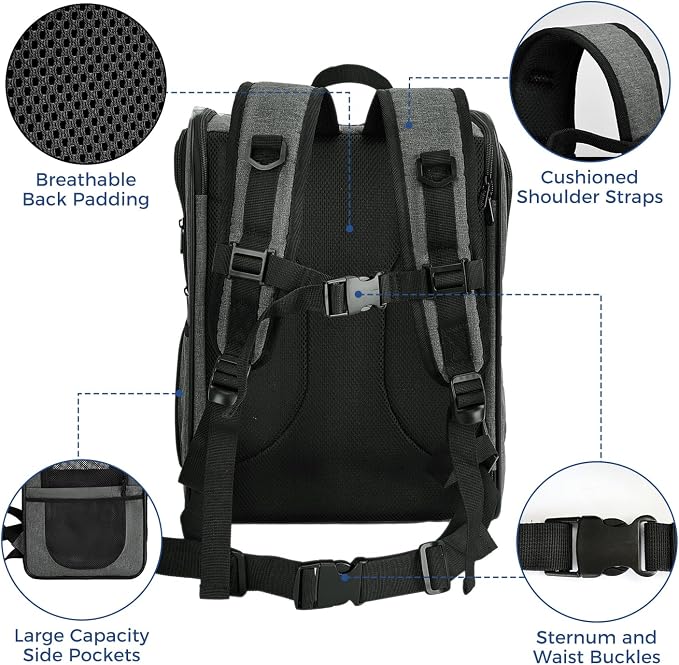 Apollo Walker Pet Carrier Backpack for 4-18lb Cats and Dogs, Puppies, Safety Features and Cushion Back Support | for Travel, Hiking, Outdoor Use (Gray)