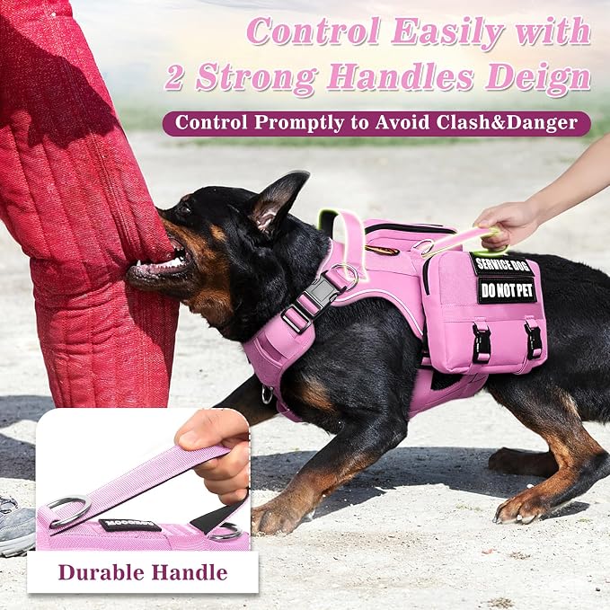 Service Dog Vest with Removable Backpack for Large Dogs Pink XL | No Pull Adjustable Dog Harness with Pockets,Soft Padded Handles&Molle for Patches,Heavy Duty for Training Hiking Hunting