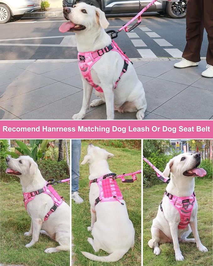 Tactical Dog Harness No Pull,Service Dog Vest with Handle,Pink Camo, M | Adjustable Military,Reflective ＆ Molle Loop Panels, for Medium Large Size Dogs for Training Walking Running