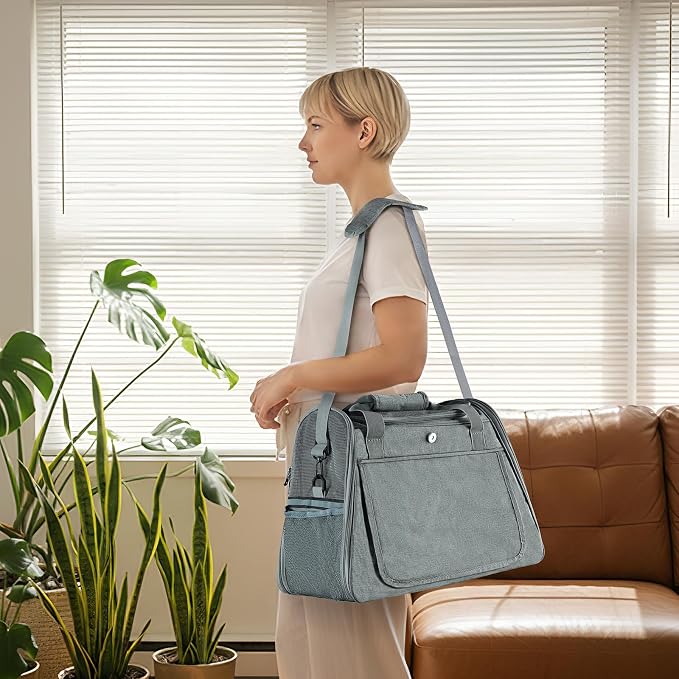 Airline Approved Soft-Sided Pet Carrier for Cats & Small Dogs - Ventilated Travel Bag with Removable Mat, Under 15 lbs, Grey