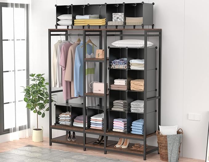 HOMIDEC Closet Organizers and Storage, 16 Cube Storage Organizer, Closet Organizer Bookshelf Cubes Shelves for Clothes, Bedroom, Kids Room, Bathroom, Wardrobe, Garment Racks, Black | Closet Organizer Bookshelf Storege Cubes Shelves for Bedroom, Kids Ro...