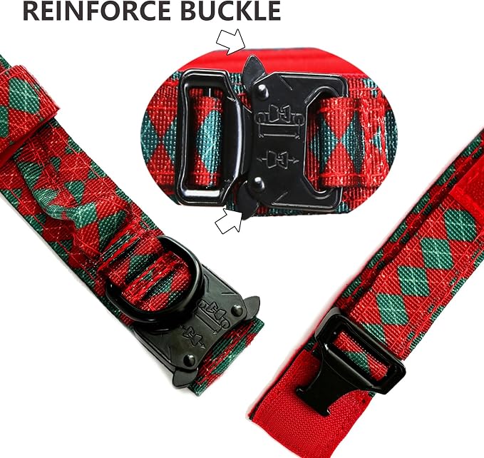 Tactical Dog Collar for Large Dogs with Control Handle,Grid | 1000D Heavy-Duty Nylon Fabric,Quick-Release Metal Buckle,Adjustable Fit,Soft-Padded Webbing,D-Ring,for Training & Hiking,S
