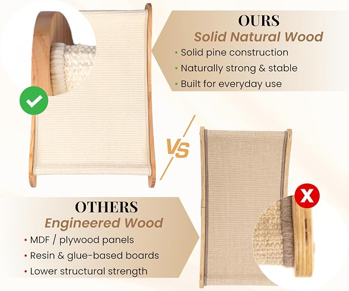 Extra Wide Cat Scratcher Bed, 26.5 x 16.7 in, Natural Sisal, Solid Wood | Stable design, supports cats up to 44 lb, renewable sisal fibres, durable and economical cardboard-free alternative