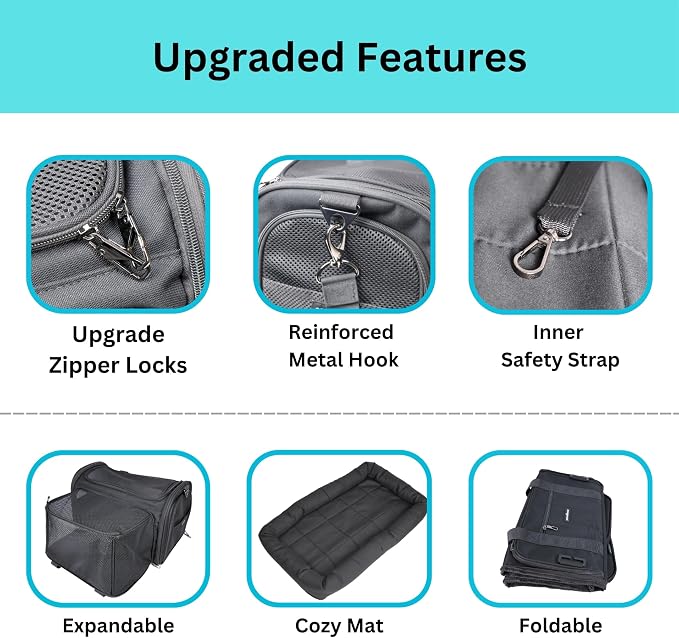 Crash-Tested Dog Carrier Airline Approved | 3-in-1 Lab-Tested Cat Car Seat, TSA Airline Approved Cat Carrier Soft, Expandable Dog Carriers for Small Dogs | 5-Star CPS Certified for Crash Protection.