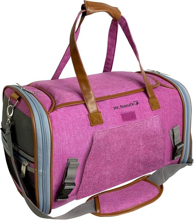 Mr. Peanut's Gold Series Mini Expandable Airline Approved Soft Sided Pet Carrier, Premium Brand Self Locking Zippers, Plush Faux Fleece Bedding with a Sturdy Plywood Base (Rosa Red)