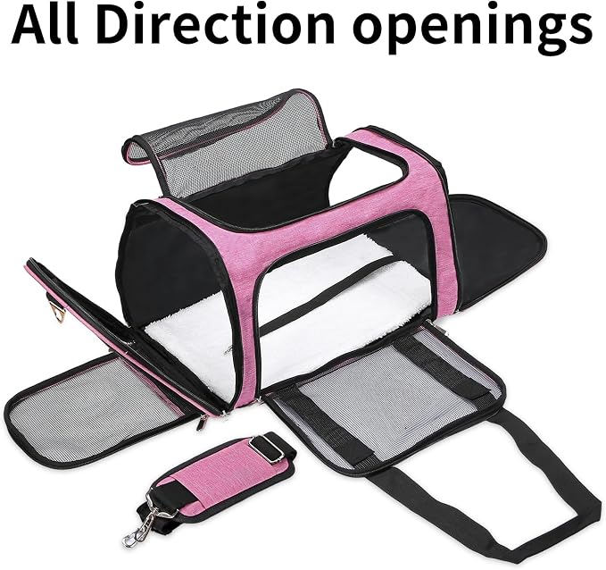 Soft-Sided Cat/Dog/Pet Carrier, Collapsible Pets Travel Carriers for Big Cats/Small Dogs with Shoulder Strap & Removable Mat, Mesh Puppy Carry Bag, Up to 25 Lbs (Pink)