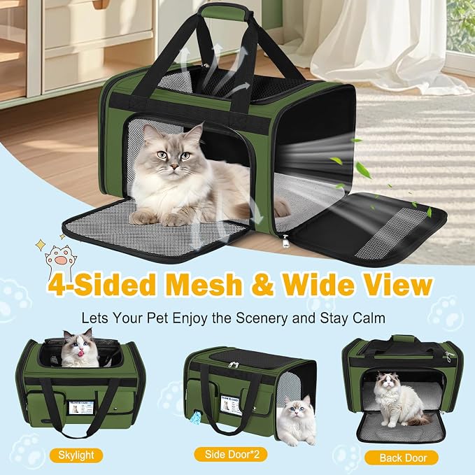HUANLANG Cat Carrier Airline Approved,Soft-Sided Dog Carriers for Small Dogs Medium Cats,Pet Travel Carrier Up to 20 Lbs,Collapsible Cat Bag