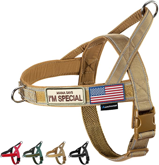 Annchwool No Pull Dog Harness with Soft Padded Handle-Reflective Strip Escape Proof and Quick Fit to Adjust Dog Harness-Easy for Training Walking for Small & Medium and Large Dogs(Brown,XS,1 In Width)