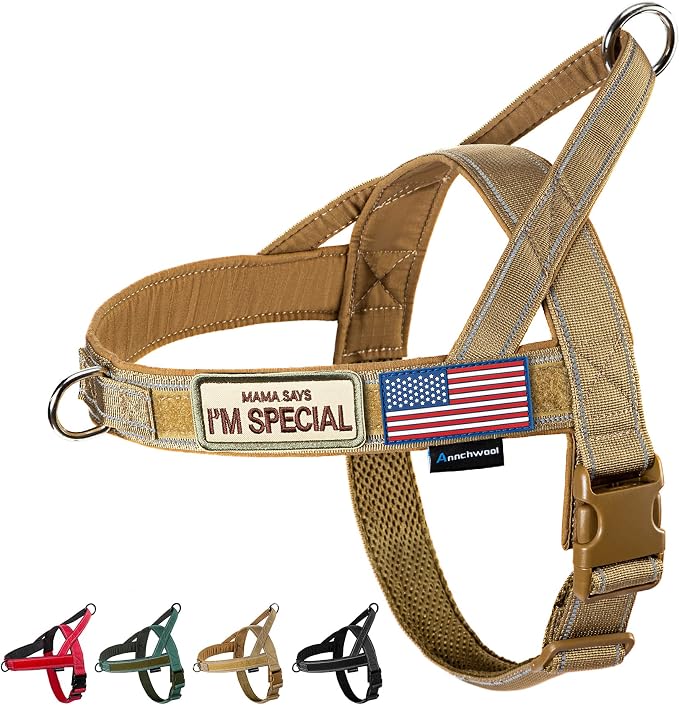 Annchwool No Pull Dog Harness with Soft Padded Handle,Reflective Strip Escape Proof and Quick Fit to Adjust Dog Harness,Easy for Training Walking for Small & Medium and Large Dogs(Brown,XL)