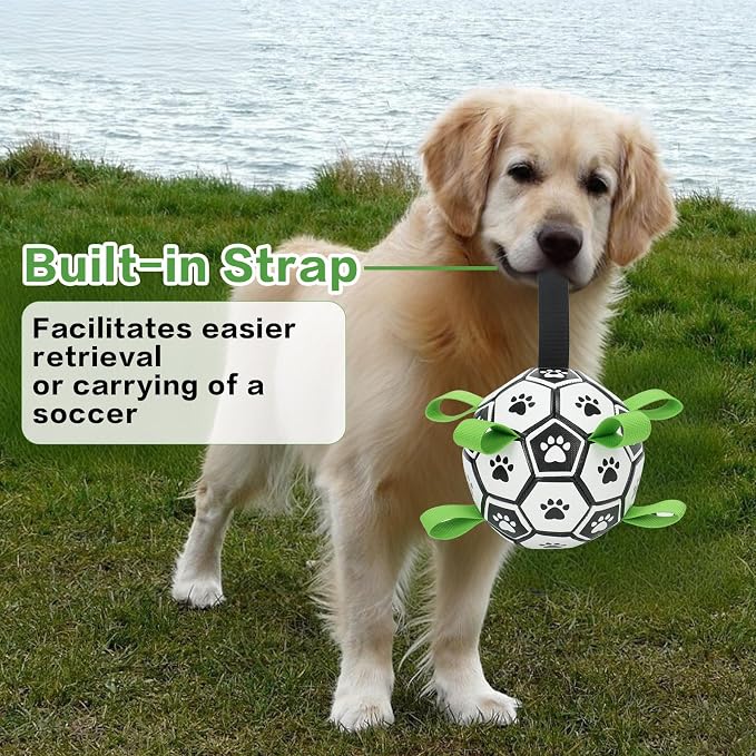 Dog Toys Balls, Dog Soccer Ball with Straps, Dog Birthday Gifts, Durable Balls for Small Medium Pet, Puppy Outdoor Toy, Pet Training Soccer Ball, World Cup Soccer (7.25 Inch)