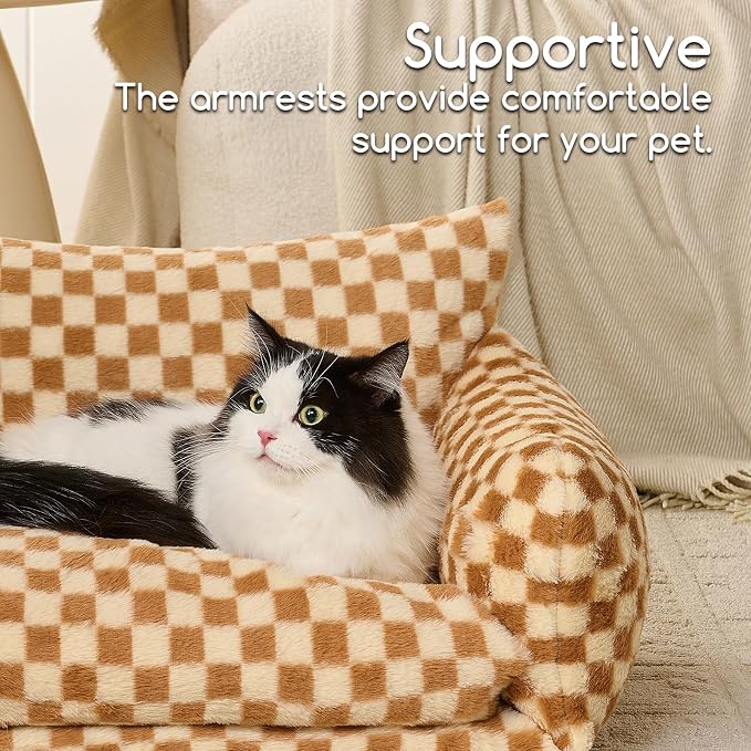Hollypet Cat Bed Small Dog Orthopedic Couch Beds for Pets up to 20 lbs | Fluffy Multifunctional Double-Layer Warming Kitten Pet Couch Orthopedic Beds with Machine Washable Cover and Non-Slip Bottom