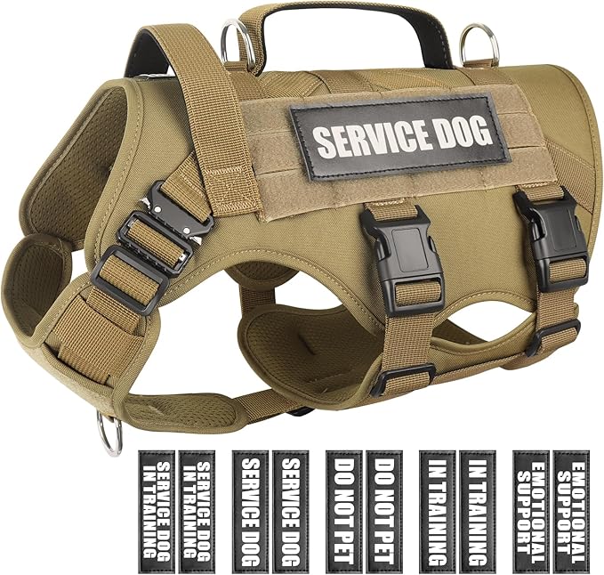 Service Dog Vest Harness for Medium Dog, Tactical Working MOLLE Vest with 10 Pet Patches, No Pull Heavy Duty Harness for Training Walking