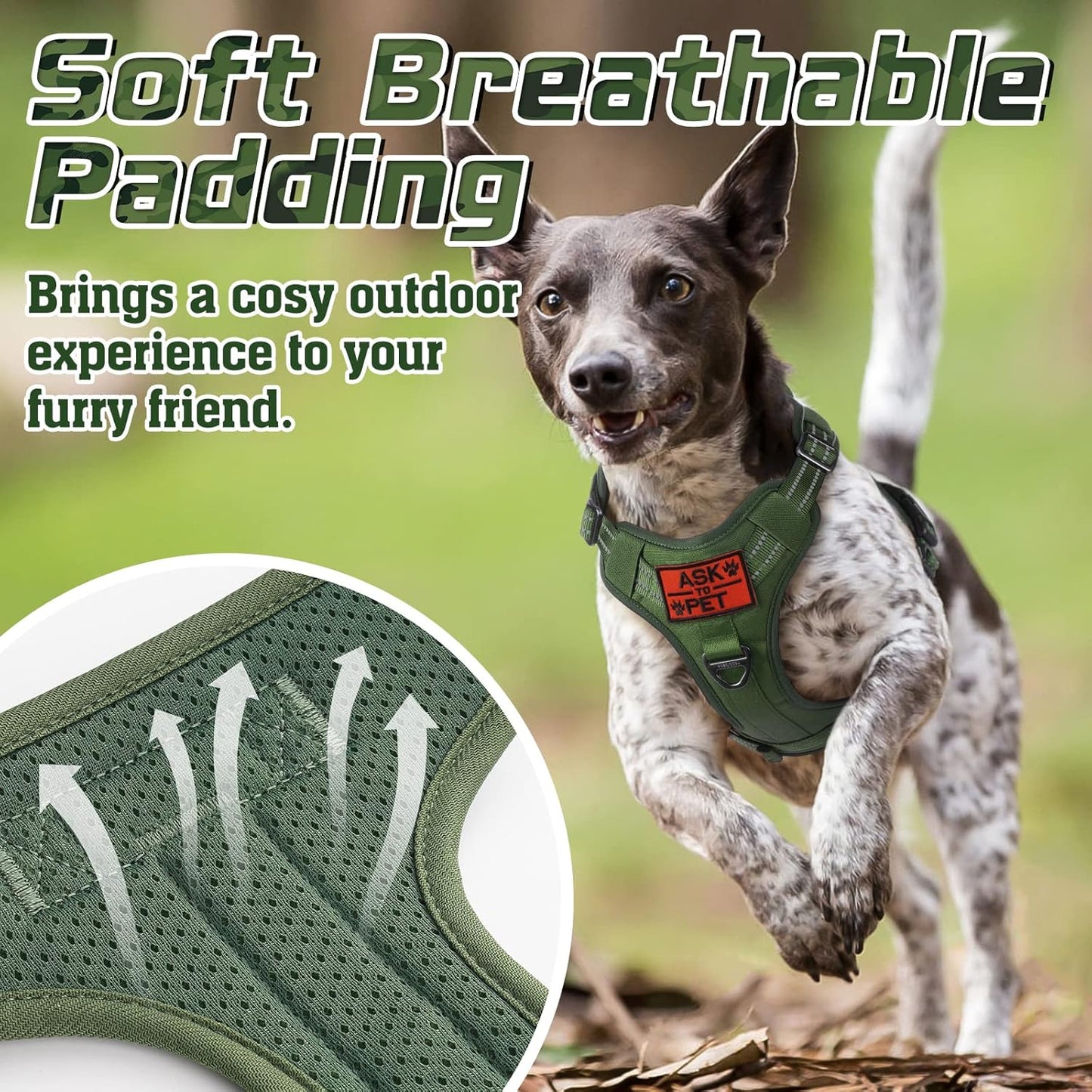 rabbitgoo Tactical Dog Harness for Large Dogs, No Pull Military Service Vest with Handle & Molle, Easy Control for Training Walking, Adjustable Reflective Straps, Green, L