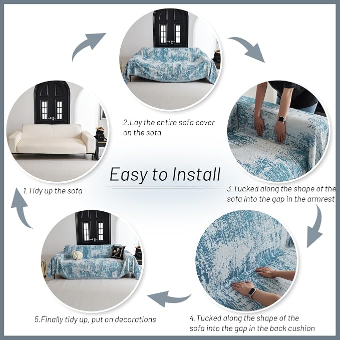 MYSKY HOME Couch Cover for Sectional Sofa Set Sage Geometric Furniture Sofa Cover Washable for Dog Cat Pets Couch Cover 3 Seat Sofa Chenille Couch Protector Multi-Use Couch Covers Blanket,71" X134"