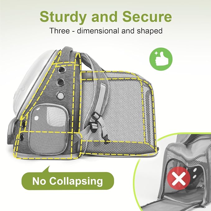 Cawypety Expandable Cat Backpack,Cat Bubble Backpack Carrier for Carrying Cats, Pets and Small Dogs,Airline-Approved,Designed for Travel, Hiking, Walking,Car （Grey