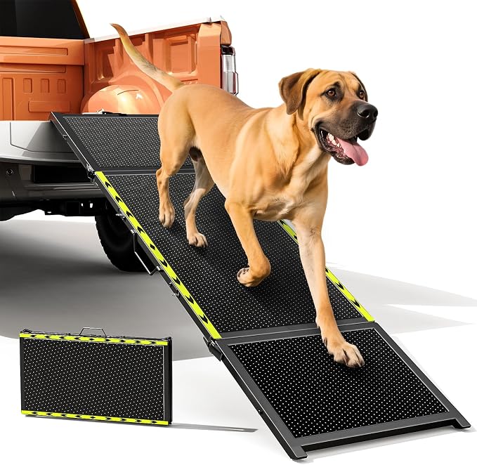 74'' L & 20'' W Longest Dog Ramp for Car - Extra Wide Portable Pet Dog Ramps for Large Dogs, Dogs Cars Ramp for Car SUV/Truck/RV/Bed, Lightweight Ramps with Non-Slip Mesh Up to 250LBS, Black | Extra Wide Portable Pet Dog Ramps for Large Dogs, Dog Car R...