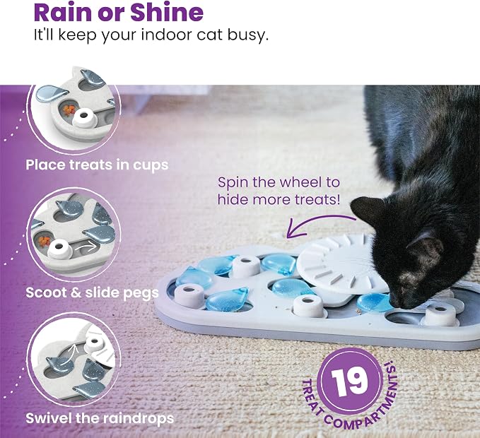 Catstages by Nina Ottosson Rainy Day Puzzle & Play Cat Puzzle Feeder – Interactive Treat Game for Indoor Cats, Level 3 Slow Feeder Enrichment Toy, 13.8" x 14"