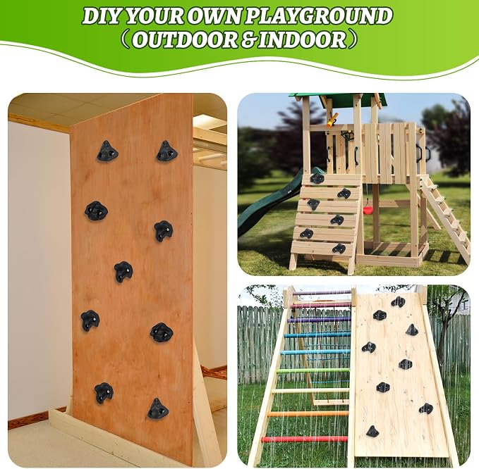 20 Unique Rock Wall Climbing Holds Extra Large,DIY Climbing Wall for Indoor Outdoor Playground Wood Rock Wall with M8 Screws(Black