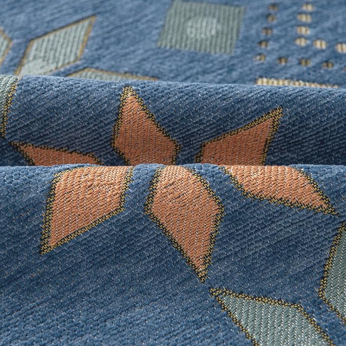 VClife Boho Couch Cover Blue Geometric Jacquard Pattern Sofa Cover, 1 Piece Large Couch Covers for 3 Cushion Couch Sofa Washable Plush Chenille Sofa Protector for Living Room, 71x150 Inch