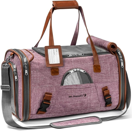 Mr. Peanut's Airline Approved Soft Sided Pet Carrier, Low Profile Gold Series Tote, Premium Brand Self Locking Zippers, Under Seat Compatibility, Plush Faux Fleece Bedding with a Sturdy Plywood Base
